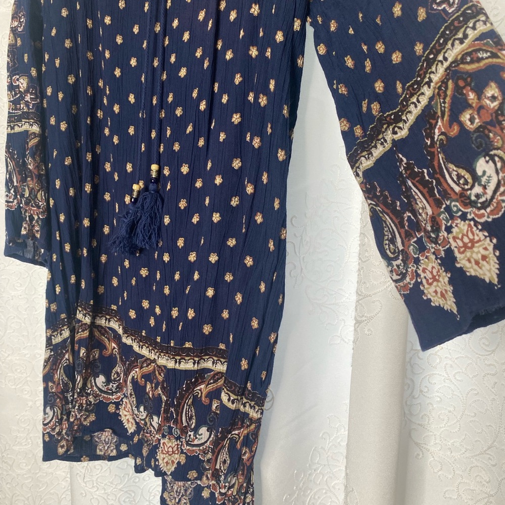 ANGIE Boho Tunic / Dress with flared sleeves size medium Blue and earth tones - Picture 2 of 6